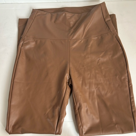 Zenana brown high rise faux leather leggings - Picture 1 of 13